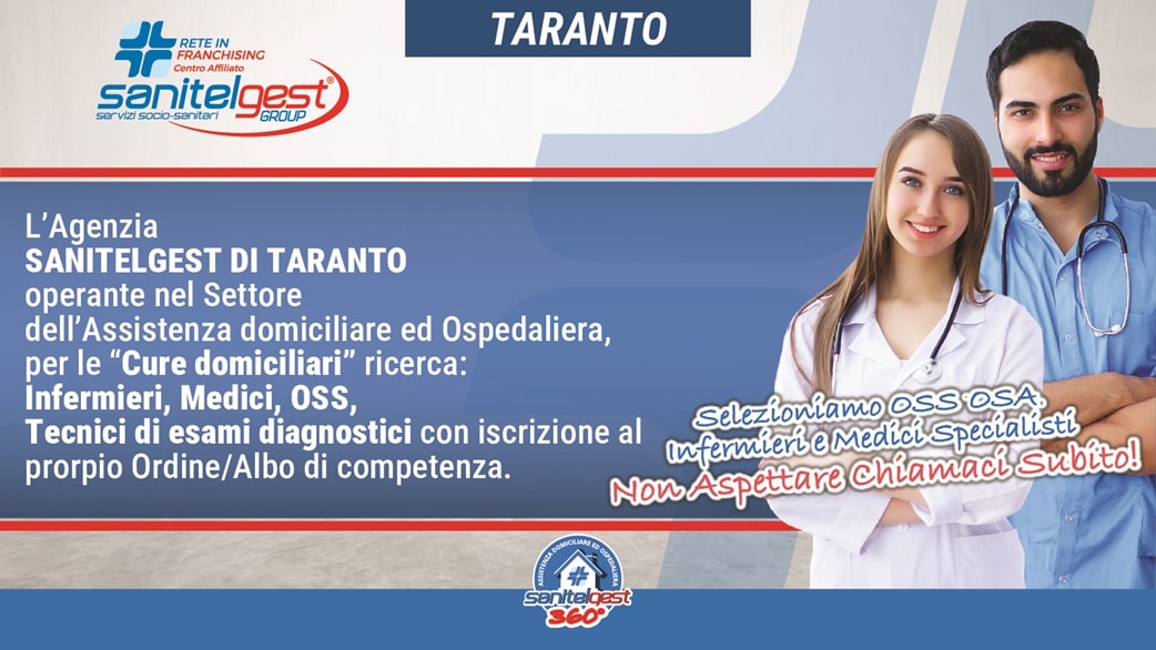 SI RICERCA PERSONALE SANITARIO E SOCIO SANITARIO A TARANTO (TA)